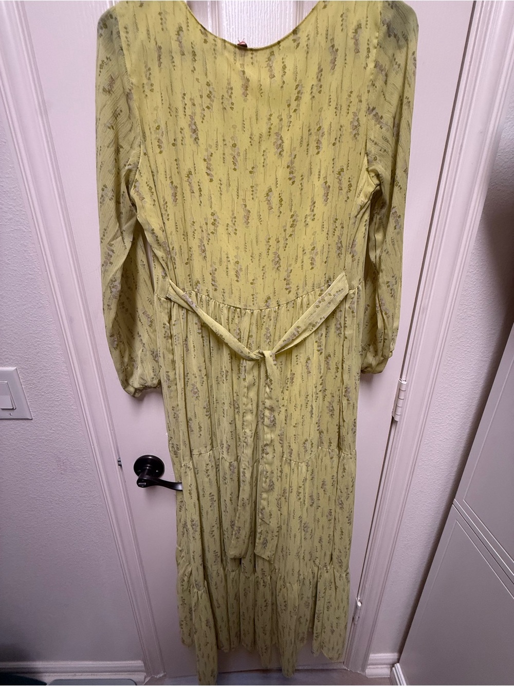 Long Yellow Floral Tie-Waist Maxi Dress